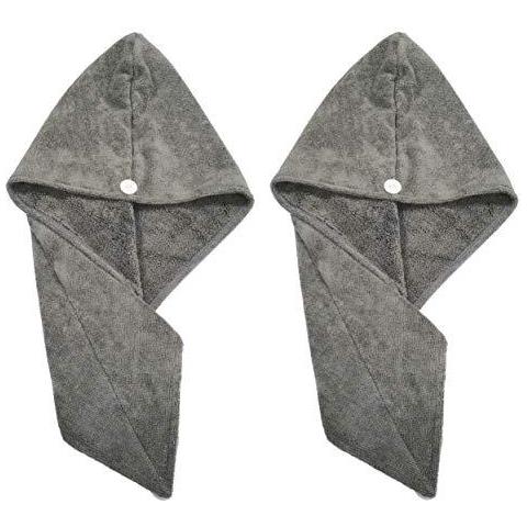Microfibra Capelli Turbante Wrap Tovagliolo Di Secchezza 30 X 71 Cm 2 Pack (grigio Scuro) - Foto 1