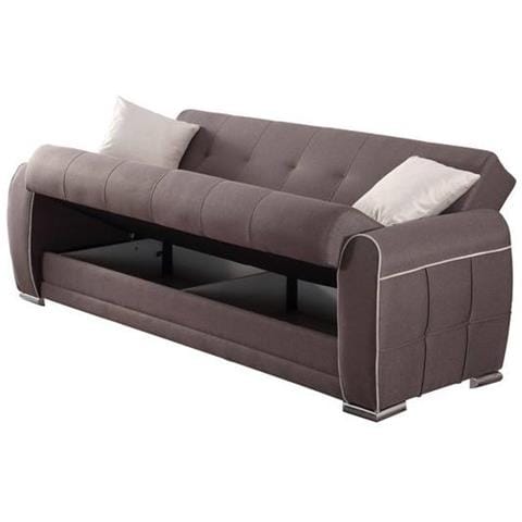 Divano Letto Alejandro, Divano Letto Contenitore A 3 Posti Con 2 Cuscini Inclusi, Sofà Da Soggiorno In Tessuto Imbottito Con Apertura Click-clack, 224x85h87 Cm, Grigio Chiaro - Foto 2