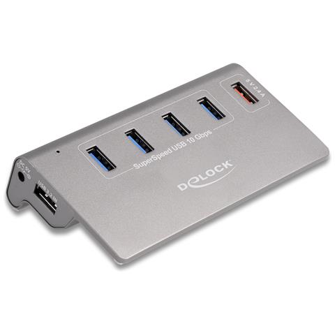 Hub USB 10 Gbps con 4 porte USB Tipo-A + 1 porta di ricarica veloce con alimentatore - Foto 1
