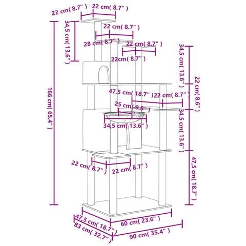 Albero Per Gatti Con Tiragraffi In Sisal Grigio Chiaro 166 Cm - Foto 7