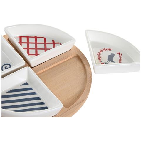 Set Da Aperitivo Dkd Home Decor 21,5 X 21,5 X 1 Cm Rosso Azzurro Bianco Gres Mediterraneo Case - Foto 3