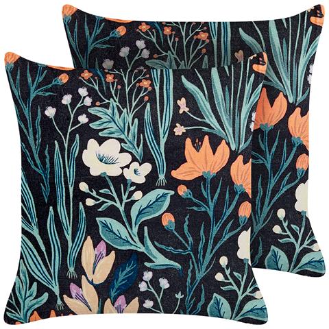 Set Di 2 Cuscini Osmunda Velluto 45 X 45 Cm Nero Trama Floreale - Foto 2