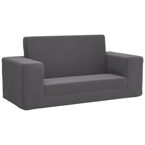 Divano Letto Per Bambini A 2 Posti Antracite In Morbido Peluche - Foto 1