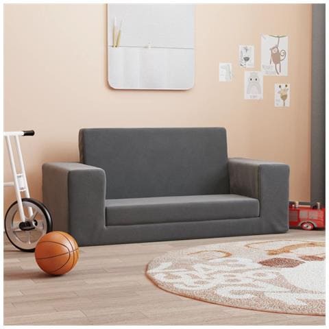 Divano Letto Per Bambini A 2 Posti Antracite In Morbido Peluche - Foto 8