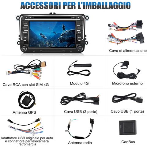 Autoradio 2 Din 4g+64gb Con 4g Sim Android 13 Carplay Android Auto Per Vw Volkswagen Golf 5 6 Polo Passat Skoda Seat Tiguan, 7 Pollici Car Radio Cd Bluetooth Sd Gps Comandi Al Volante - Foto 8