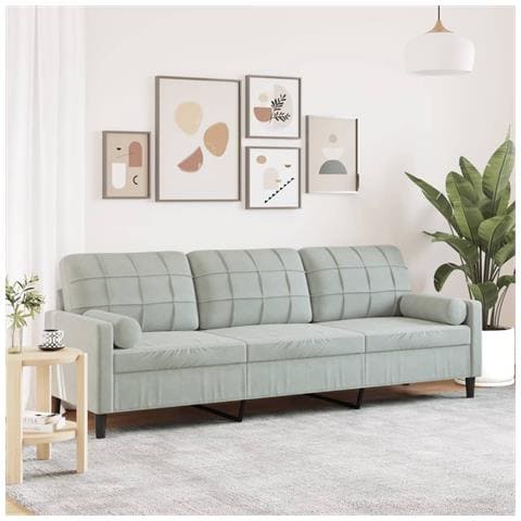 Divano A 3 Posti Con Cuscini Grigio Chiaro 210 Cm In Velluto - Foto 1