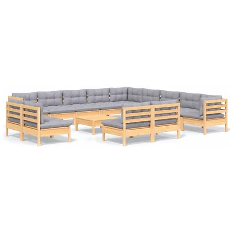 Lusso Casadino -  Set Divani Da Giardino 14 Pz Con Cuscini Grigi Massello Di Pino - Foto 1