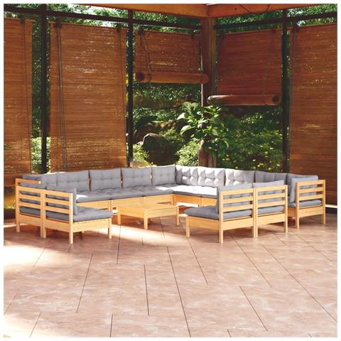 Lusso Casadino -  Set Divani Da Giardino 14 Pz Con Cuscini Grigi Massello Di Pino - Foto 8