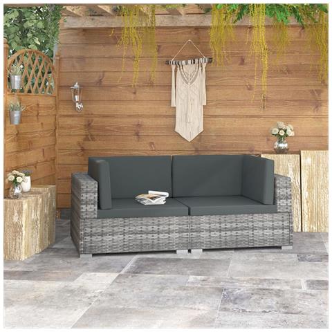 Poltrone Modulari Ad Angolo Con Cuscini 2 Pz Polyrattan Grigio - Foto 5