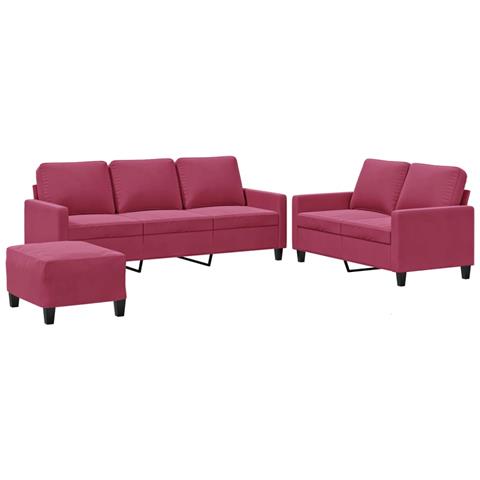Set di Divani 3 pz con Cuscini Rosso Vino in Velluto - Foto 1