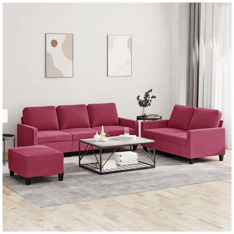 Set di Divani 3 pz con Cuscini Rosso Vino in Velluto - Foto 2
