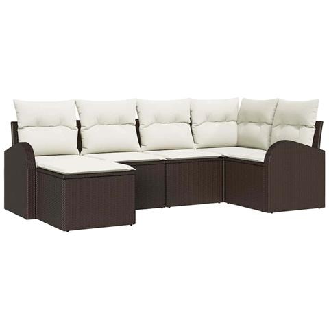 Set Divano da Giardino 6 Pezzi con Cuscini Marrone Polyrattan - Foto 1
