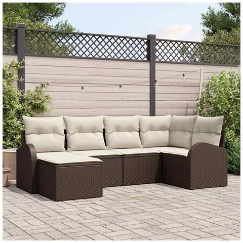 Set Divano da Giardino 6 Pezzi con Cuscini Marrone Polyrattan - Foto 2