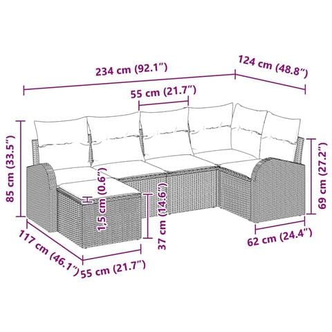 Set Divano da Giardino 6 Pezzi con Cuscini Marrone Polyrattan - Foto 9