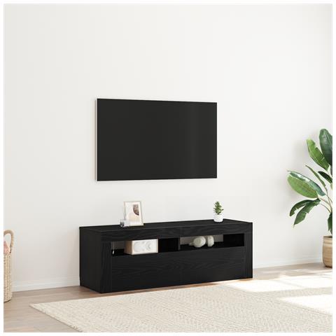 Mobile TV  con LED Rovere Nero 120x35x40 cm Legno ingegnerizzato - Foto 2