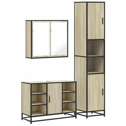 Set Mobili da Bagno 3 pz Rovere Sonoma in Legno Multistrato - Foto 1