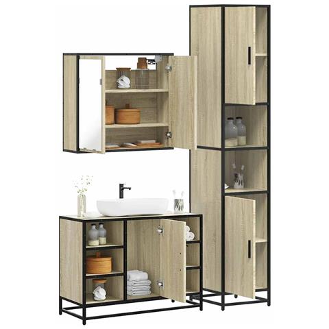 Set Mobili da Bagno 3 pz Rovere Sonoma in Legno Multistrato - Foto 2