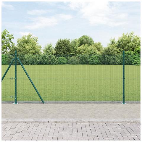 Recinzione in Rete Saldature con 13 Pali Flangiati Verde 1x100 m Acciaio - Foto 2