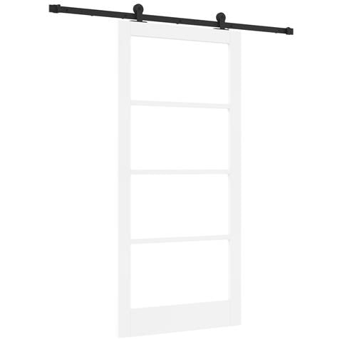 Porta scorrevole con set di accessori 'ORKDAL'in legno massello bianco e vetro - Foto 1