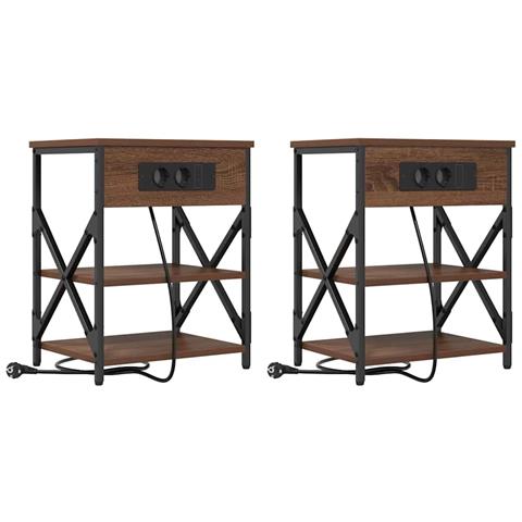 Comò con stazione di ricarica 2 pcs Rovere marrone - Foto 1