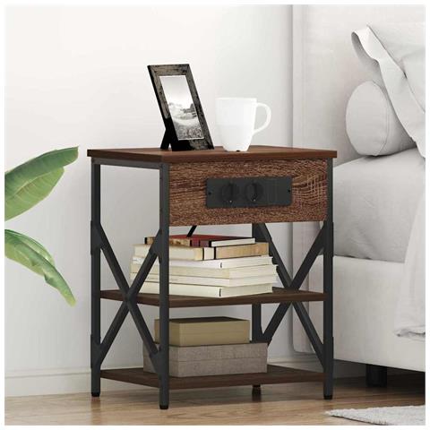 Comò con stazione di ricarica 2 pcs Rovere marrone - Foto 2