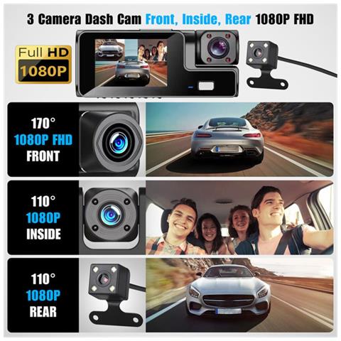 A22 Hd Night Vision Dash Cam Wifi A Tripla Lente Con Scheda Tf Da 32gb - Foto 6