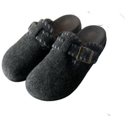Pantofole Morbide Grigio Scuro Compatibili Con Birkenstock, Zoccoli Caldi Tipo Lana Con Cinturino Incrociato Regolabile 35 - Foto 1