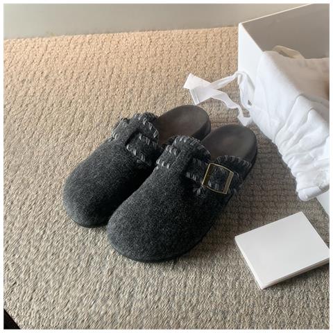 Pantofole Morbide Grigio Scuro Compatibili Con Birkenstock, Zoccoli Caldi Tipo Lana Con Cinturino Incrociato Regolabile 35 - Foto 5