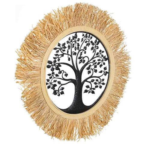 Specchio In Metallo E Rafia Marrone D62x1,5h - Foto 1