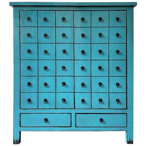 Armadio In Legno Blu Fatto A Mano, Dimensioni 102x42x120 Cm - Foto 1