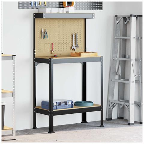 Banco da lavoro con lo scaffale Nero 81 x 41 x 145 cm - Foto 2
