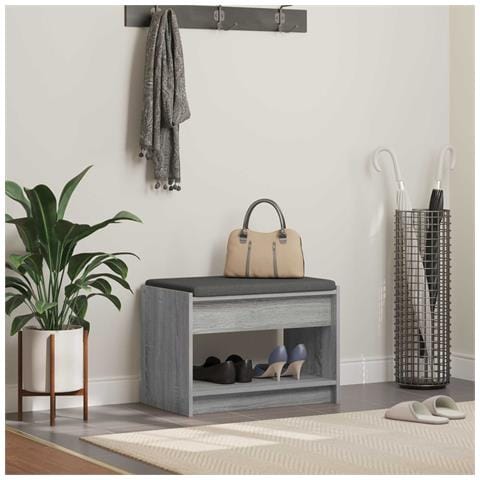 Panca per ingresso con cuscino Sonoma grigia 63 x 38 x 45 cm - Foto 2