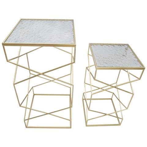 Set Di Tavolini Vkh595-oro-metallo-50x50x100 Cm - Foto 2