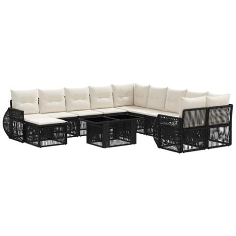 Set Divano da Giardino 12 pz Nero e Bianco Crema polyrattan - Foto 1