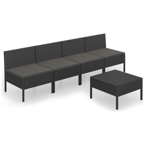 Set Divani Da Giardino 5 Pz Con Cuscini In Polyrattan Nero - Foto 1