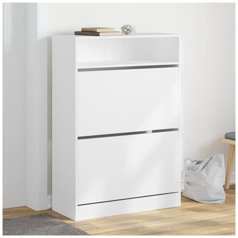 Scarpiera Bianca 52x30x104 Cm Legno Massello Di Pino FECD100863 - Foto 5