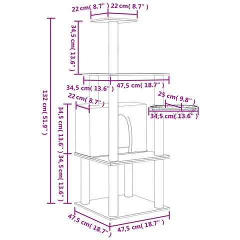 Albero Per Gatti Con Tiragraffi In Sisal Crema 132 Cm - Foto 6