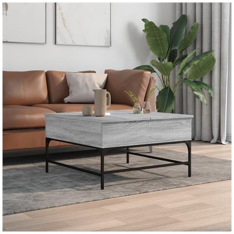 Tavolino Salotto Grigio Sonoma 80x80x45 Cm Multistrato Metallo - Foto 3