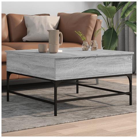 Tavolino Salotto Grigio Sonoma 80x80x45 Cm Multistrato Metallo - Foto 1