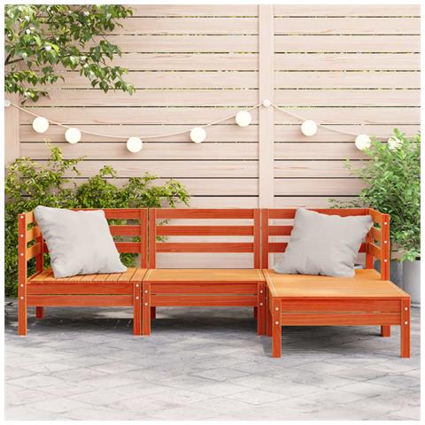 Divano Giardino 3posti E Poggiapiedi Marrone Cera Massello Pino - Foto 3