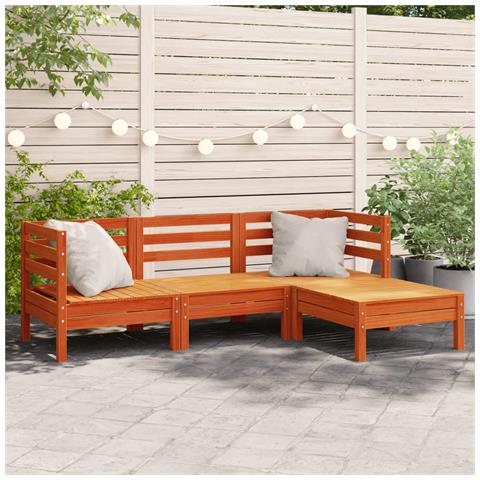 Divano Giardino 3posti E Poggiapiedi Marrone Cera Massello Pino - Foto 1