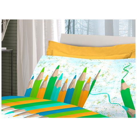 Completo Lenzuola Linea Pensieri Delicati 100% Cotone Disegno Matitoni Matrimoniale Verde - Foto 5