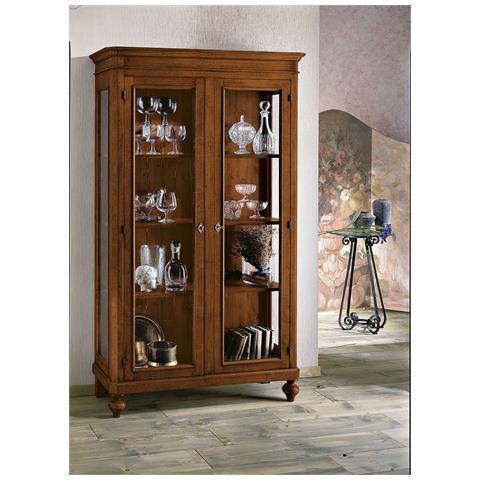 Vetrina Classica In Legno Massello 2 Porte Tinta Noce L. 102 P. 42 H. 191 - Foto 1