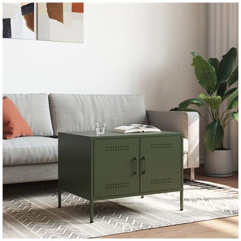 Tavolino da Salotto Verde Oliva 68x50x50,5 cm in Acciaio - Foto 2