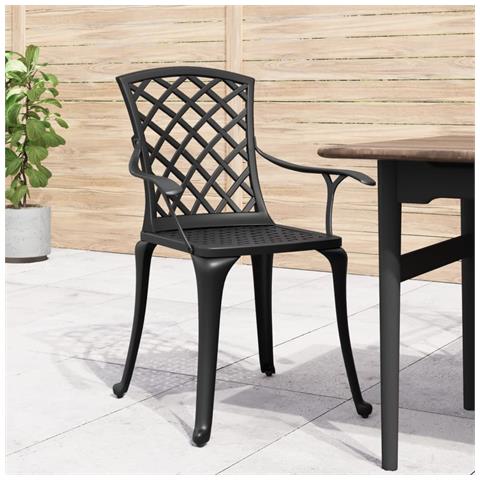 Sedie Da Giardino 6 Pz In Alluminio Pressofuso Nero - Foto 2