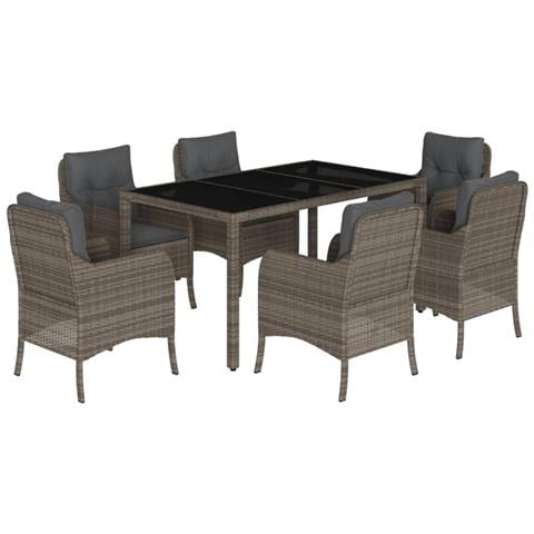 Set da Pranzo da Giardino 7 pz con Cuscini in Polyrattan Grigio - Foto 1