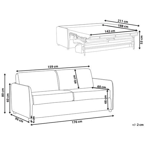 Divano Letto 2 Posti Ishoj Tessuto Beige Chiaro - Foto 5