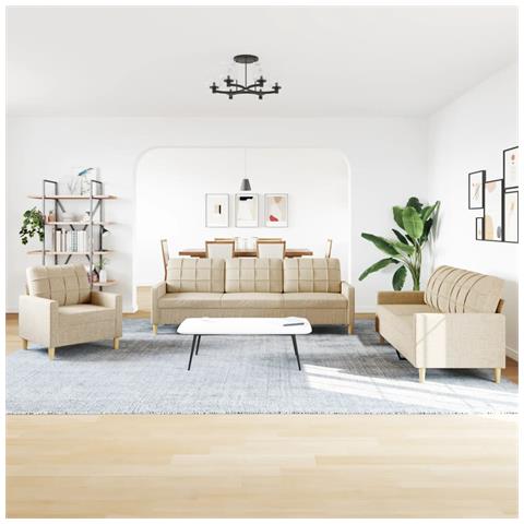 Set Di Divani 3 Pz Crema In Tessuto - Foto 3