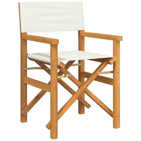 Sedia Da Regista Pieghevole Crema In Legno Massello Di Teak - Foto 2