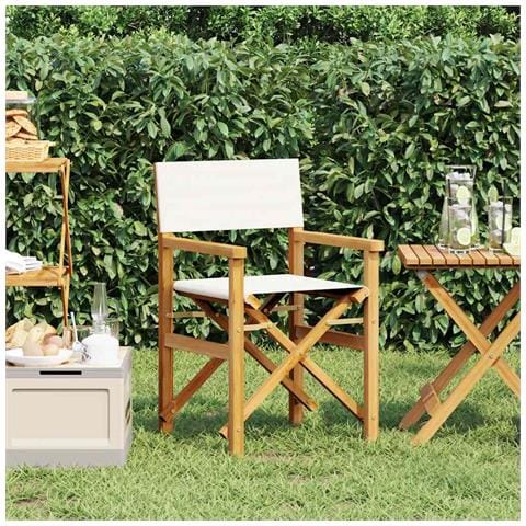 Sedia Da Regista Pieghevole Crema In Legno Massello Di Teak - Foto 1